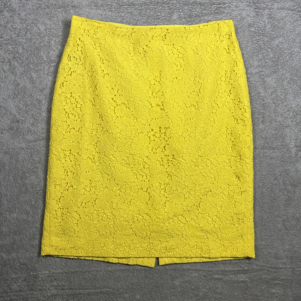 Ann Taylor Women's Skirt Yellow Floral Lace Pencil Knee Length Size 4P